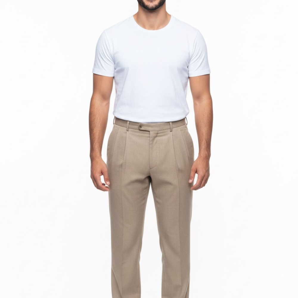 Roberto Villino Collezione Men's 40R Pleated Front 4 Pocket Tan Cuff Dress Pants
